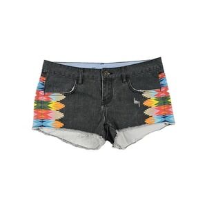 Element Denim Shorts‎ Women's Size 27 Blue Tribal Print Frayed Distressed